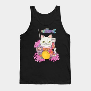 Maneki Neko lucky cat art Tank Top